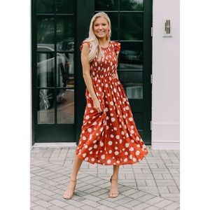 THML burnt orange smocked boho midi dress / VICI